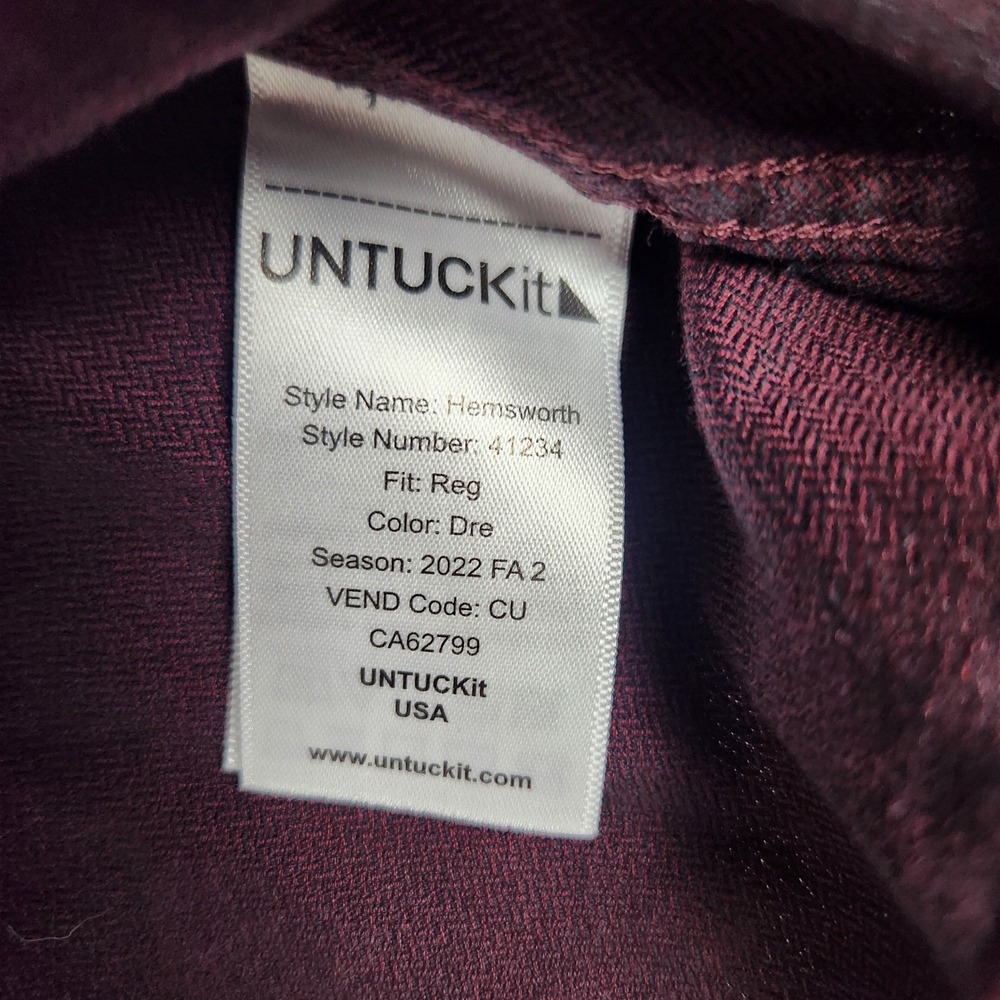 UNTUCKit Shirt Men 3XL XXXL Red Herringbone Plaid Long Sleeve Button Up Preppy - Picture 8 of 9